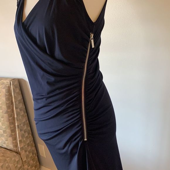 [Michael Kors] Navy Blue Ruched Zipper Dress - Size 8 - Picture 2 of 5